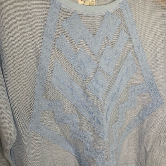 Anthro | Meadow Rue Blue Sheer Embroidered Top - Picture 3 of 7